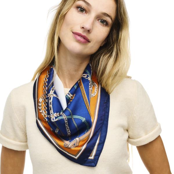 BELT PATTERN SILKY SQUARE NECK SCARF
