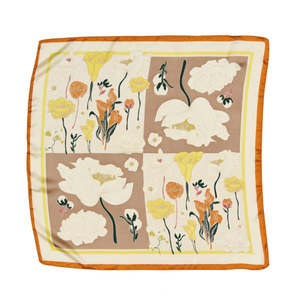 FLOWER SILKY SQUARE NECK SCARF