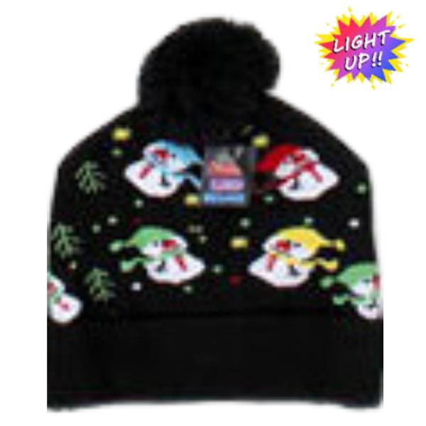 CHRISTMAS LIGHT UP BEANIES POM POM