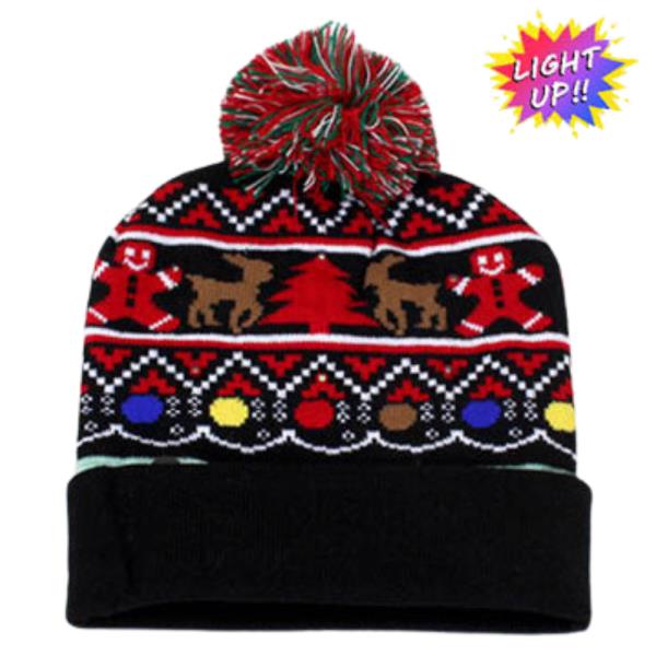 CHRISTMAS LIGHT UP BEANIES POM POM