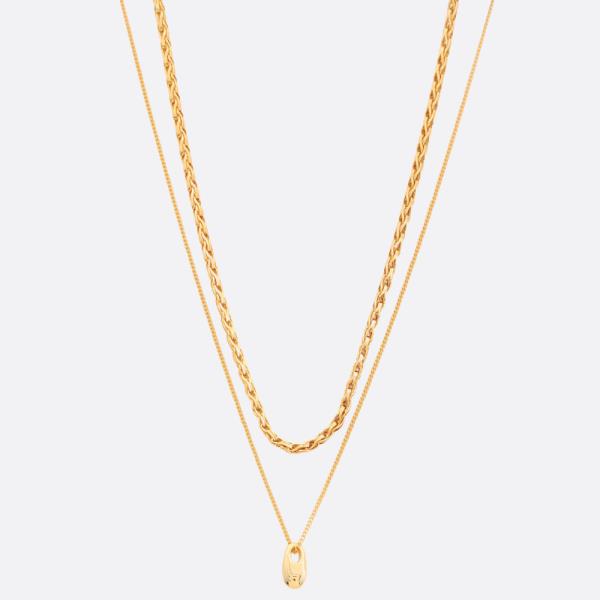 SODAJO OVAL BEAD WHEAT LINK GOLD DIPPED LAYERED NECKLACE