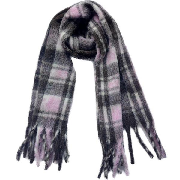 TWO TONE PLAID PATTERN FRINGE OBLONG SCARF