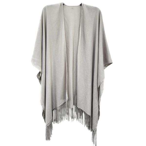 WOVEN SOLID RUANA WITH FRINGES