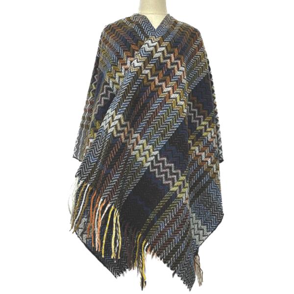 PLAID PATTERN FRINGE PONCHO