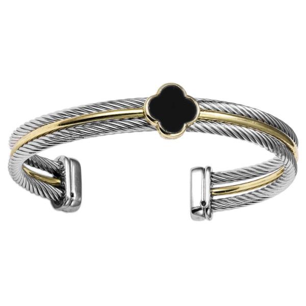 TWO TONE CLOVER CUFF BRACELET