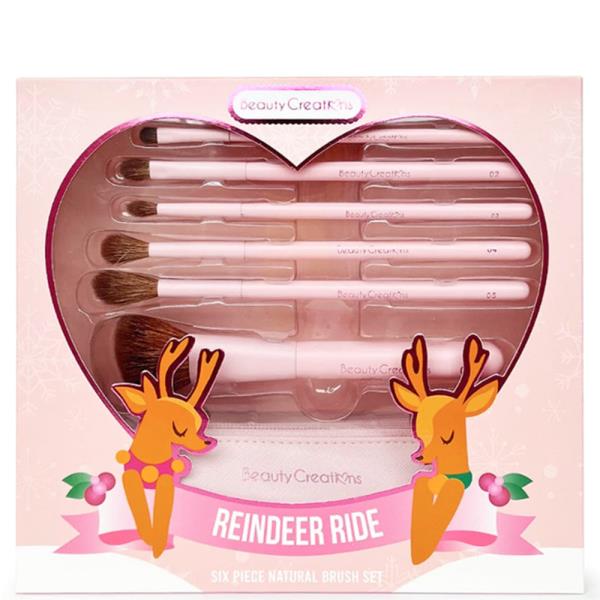 BEAUTY CREATIONS REINDEER RIDE 6 PC NATURAL BRUSH W POUCH SET