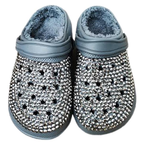 AB RHINESTONE STUDDED COZY LINED SOFT BOAT SHOE SLIPPERS