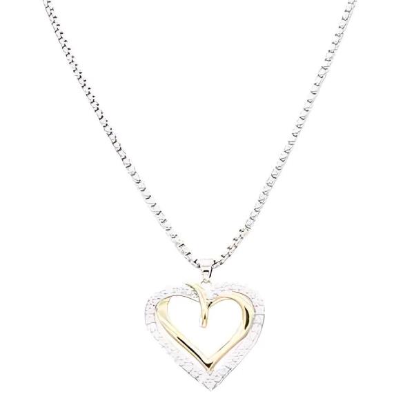 2 TONE PLATED HEART PENDANT NECKLACE