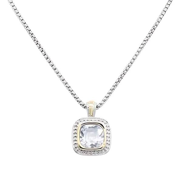 2 TONE PLATED CUBIC ZIRCONIA PENDANT NECKLACE