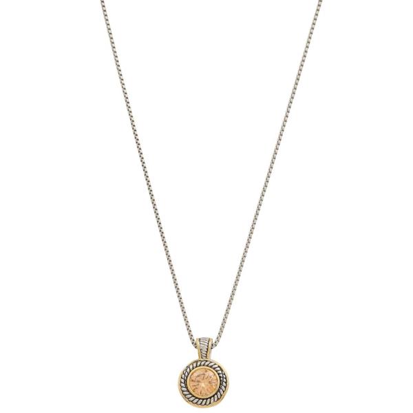 2 TONE PLATED CUBIC ZIRCONIA PENDANT NECKLACE