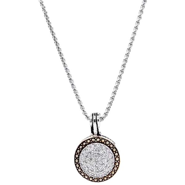 2 TONE PLATED CUBIC ZIRCONIA PENDANT NECKLACE