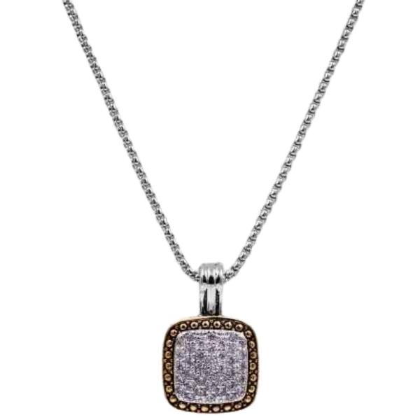 2 TONE PLATED CUBIC ZIRCONIA PENDANT NECKLACE