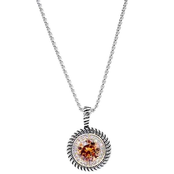 RHODIUM PLATED CUBIC ZIRCONIA PENDANT NECKLACE