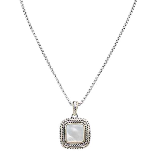 2 TONE PLATED MOTHER OF PEARL PENDANT NECKLACE