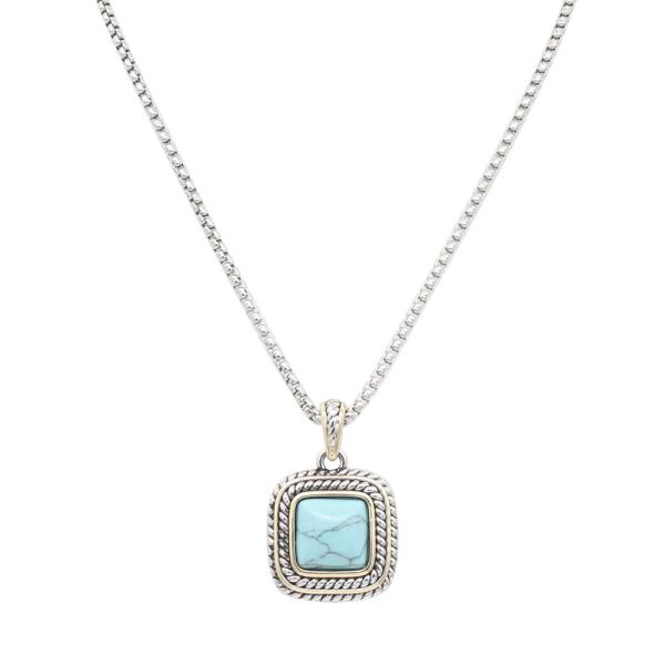 2 TONE PLATED MOTHER OF PEARL AND TURQUOISE PENDANT NECKLACE