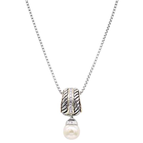 2 TONE PLATED MOTHER OF PEARL PENDANT NECKLACE