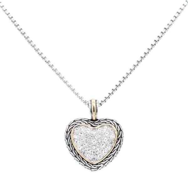 2 TONE PLATED CUBIC ZIRCONIA HEART PENDANT NECKLACE