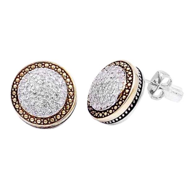 2 TONE CUBIC ZIRCONIA STUD EARRINGS