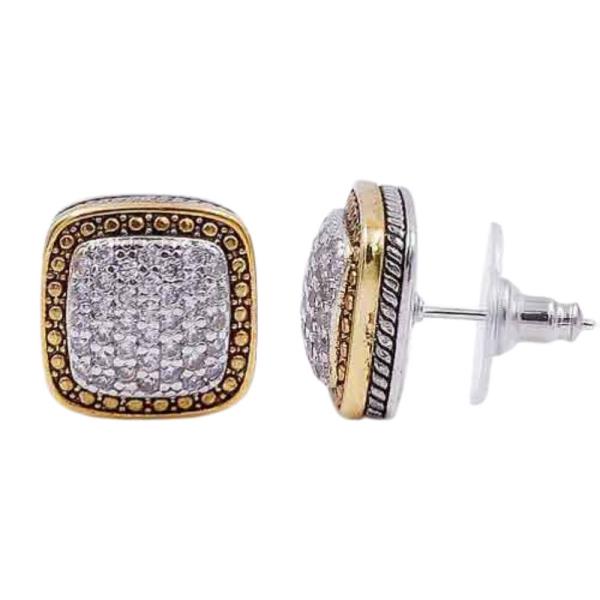 2 TONE CUBIC ZIRCONIA STUD EARRINGS