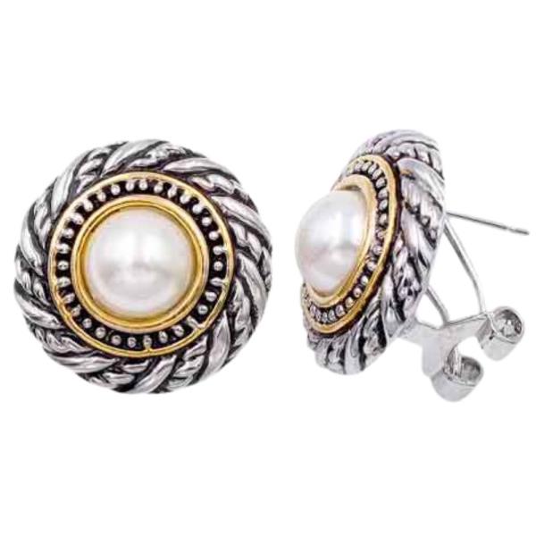 2 TONE PEARL STUD EARRINGS