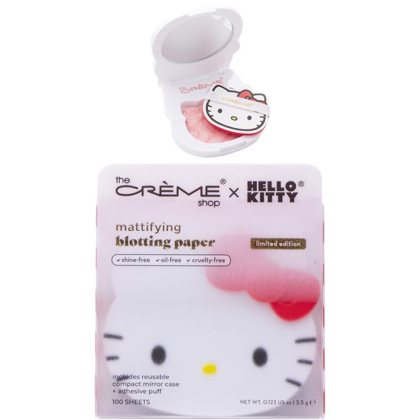 THE CREME SHOP X HELLO KITTY MATTIFYING BLOTTING PAPER W REUSABLE COMPACT MIRROR AND ADHESIVE PUFF