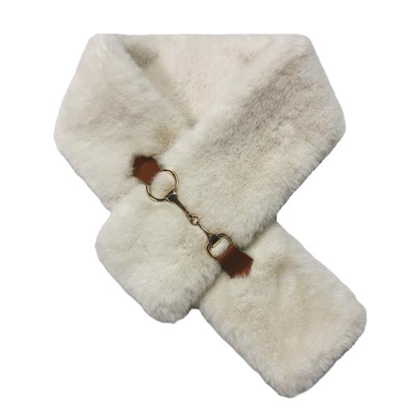 FAUX FUR STOLE WITH BUCKLE ACCENT SCARF WRAP