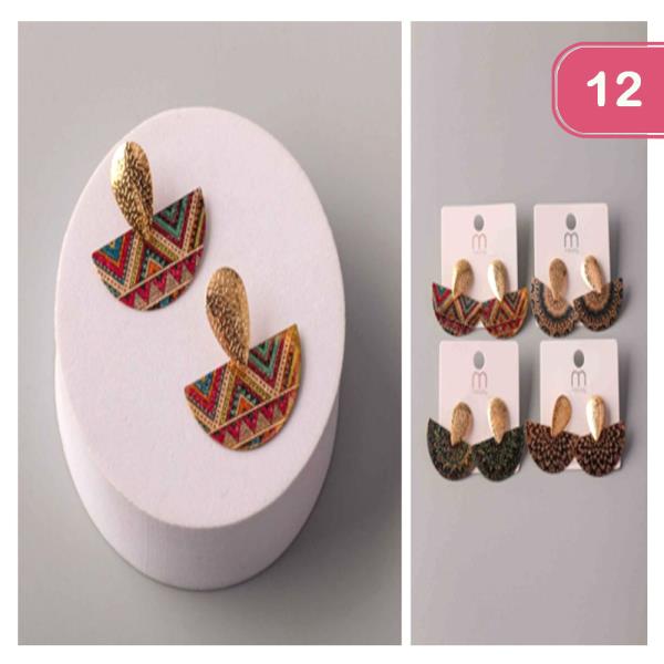 TRIBAL PAINTED FAN DROP EARRING (12 UNITS)