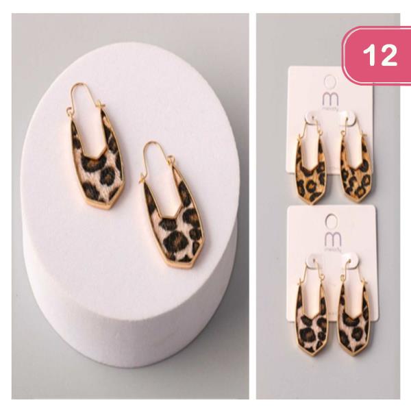 CHEETAH HIDE EMBEDDED THREADER EARRING (12 UNITS)