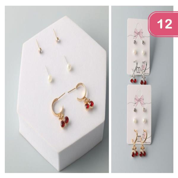 RHINESTONE CHERRIES EARRINGS SET (12 UNITS)