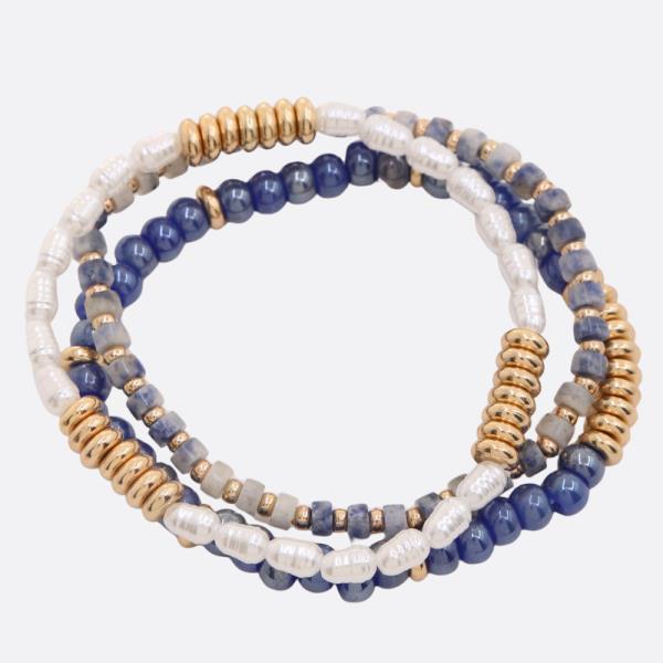PEARL METAL BEAD BRACELET SET