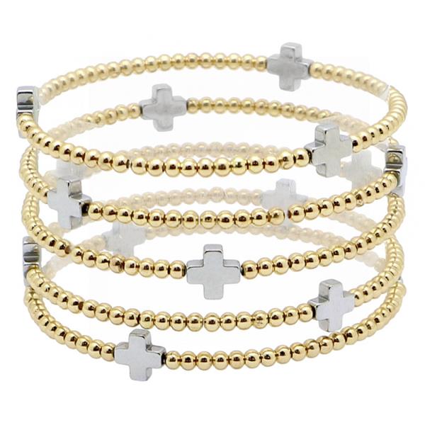 CROSS CHARM BALL BEAD BRACELET SET