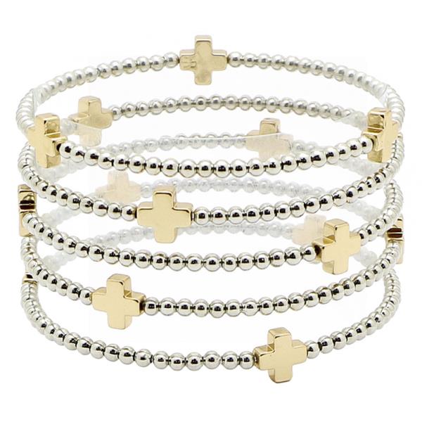 CROSS CHARM BALL BEAD BRACELET SET