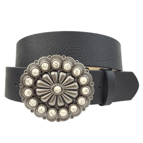 WESTERN CONCHO BUCKLE PU LEATHER BELT