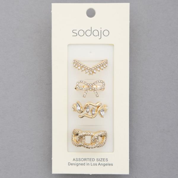 SODAJO BOW RHINESTONE METAL ASSORTED RING SET