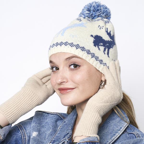 REINDEER NORDIC BEANIE W/POM