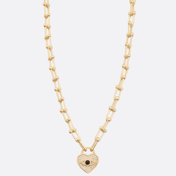 EYE HEART U LINK 14K GOLD PLATED NECKLACE