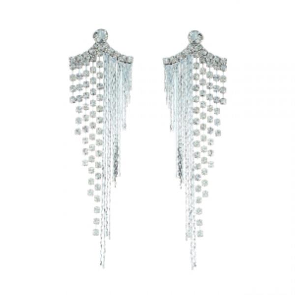 HALF STONE CHAIN FRINGE EARRING