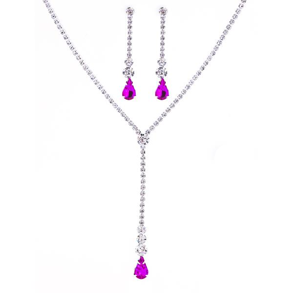 RHINESTONE TEARDROP NECKLACE EARRING SET