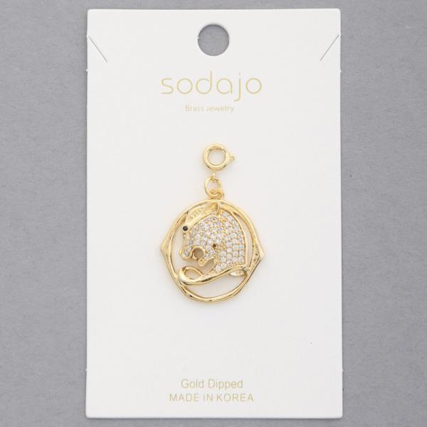 SODAJO LEOPARD HEAD RHINESTONE GOLD DIPPED NECKLACE CHARM