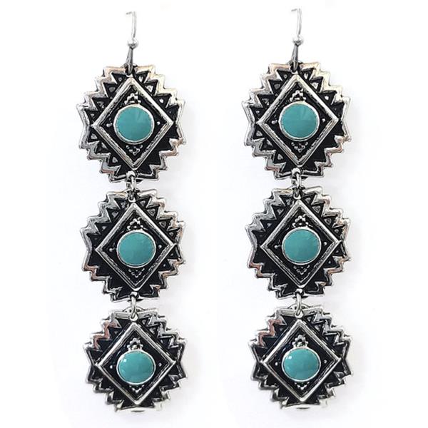 WESTERN STYLE TQ STONE METAL DANGLE EARRING