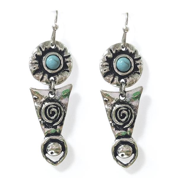 WESTERN STYLE TQ STONE METAL DANGLE EARRING