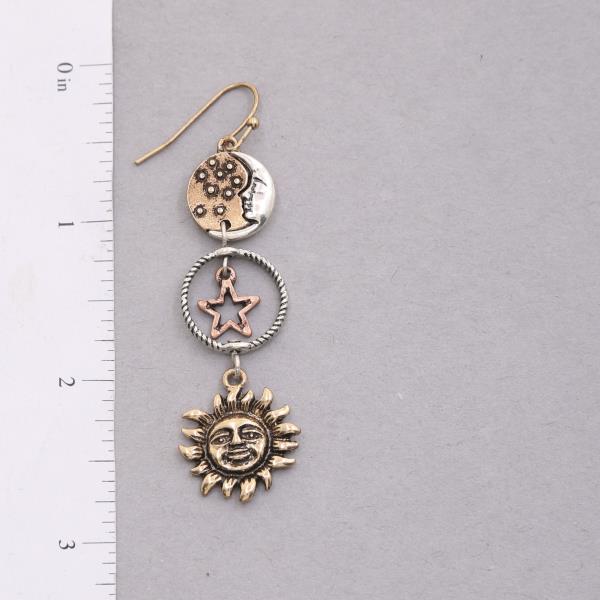 WESTERN STYLE SUN AND MOON AND STAR METAL DANGLE EARRING