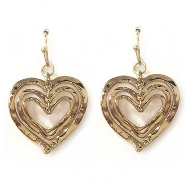 TRIPLE HEART METAL DANGLE EARRING