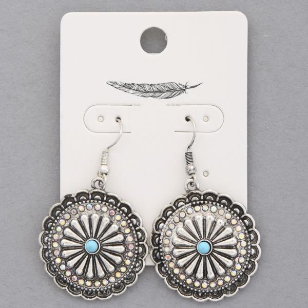 WESTERN STYLE FLOWER CONCHO METAL DANGLE EARRING