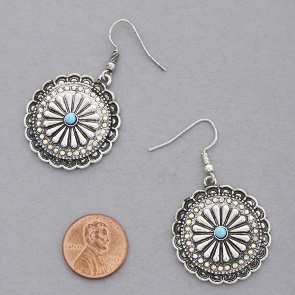 WESTERN STYLE FLOWER CONCHO METAL DANGLE EARRING