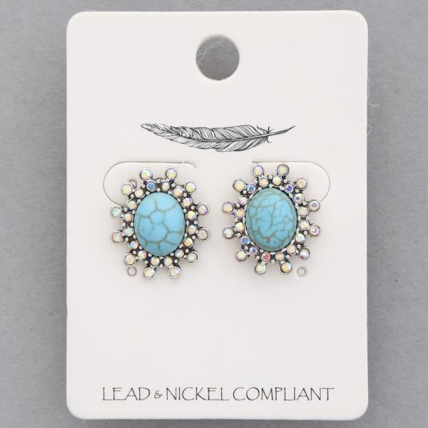 WESTERN STYLE OVAL TURQUOISE BEAD EARRING