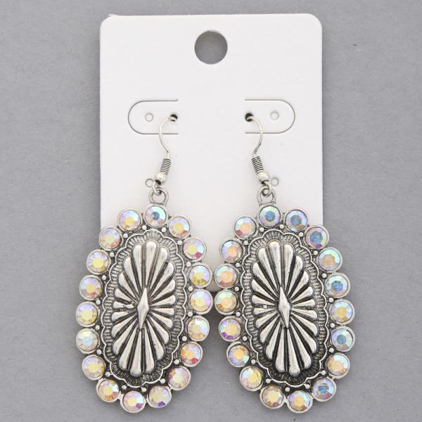 WESTERN STYLE OVAL RHINESTONE METAL EARRING