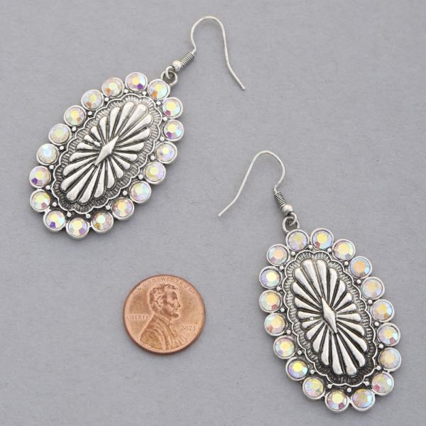 WESTERN STYLE OVAL RHINESTONE METAL EARRING