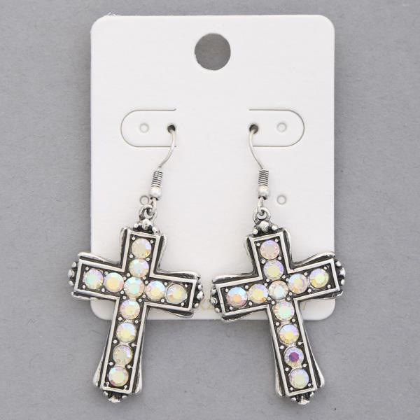 WESTERN STYLE CROSS RHINESTONE DANGLE EARRING