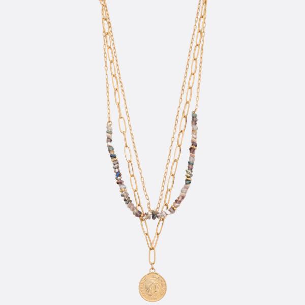 COIN MEDALLION BEADED LAYERED NECKLACE